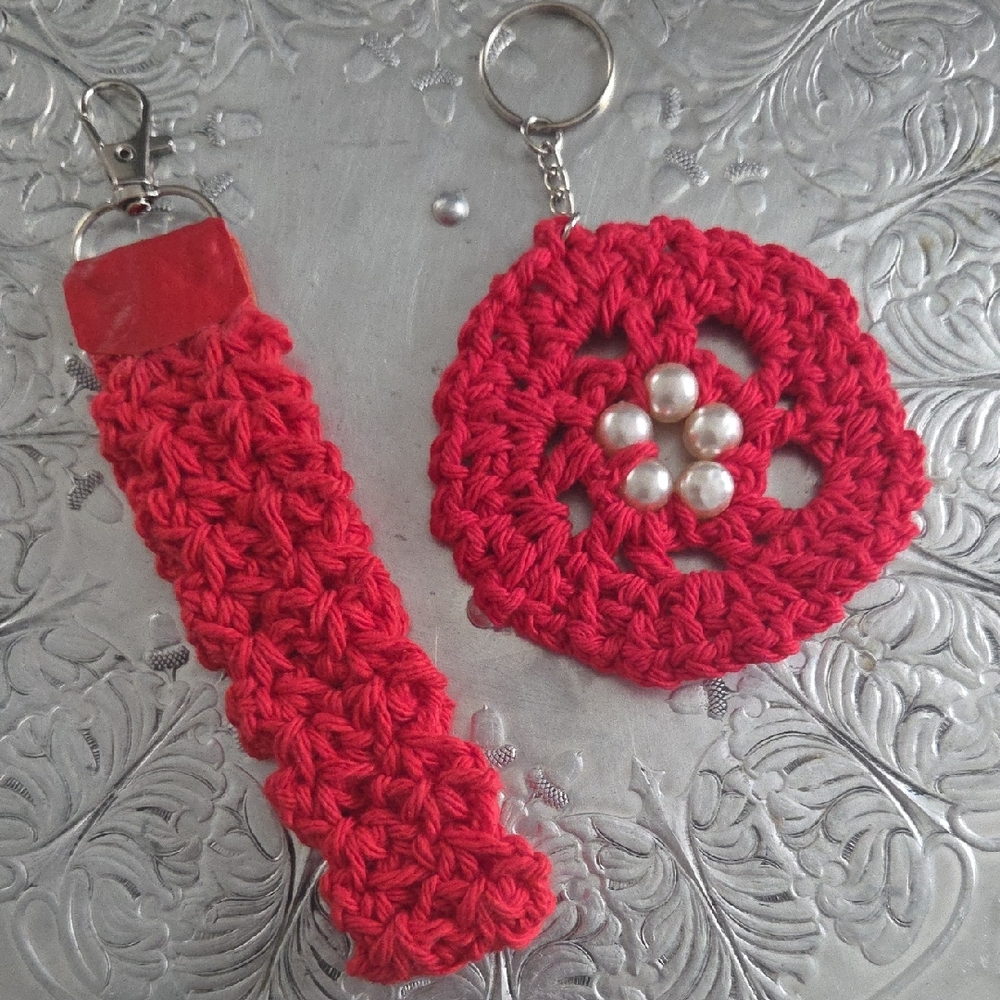 Handcrafted Red Crochet Keychain Set
